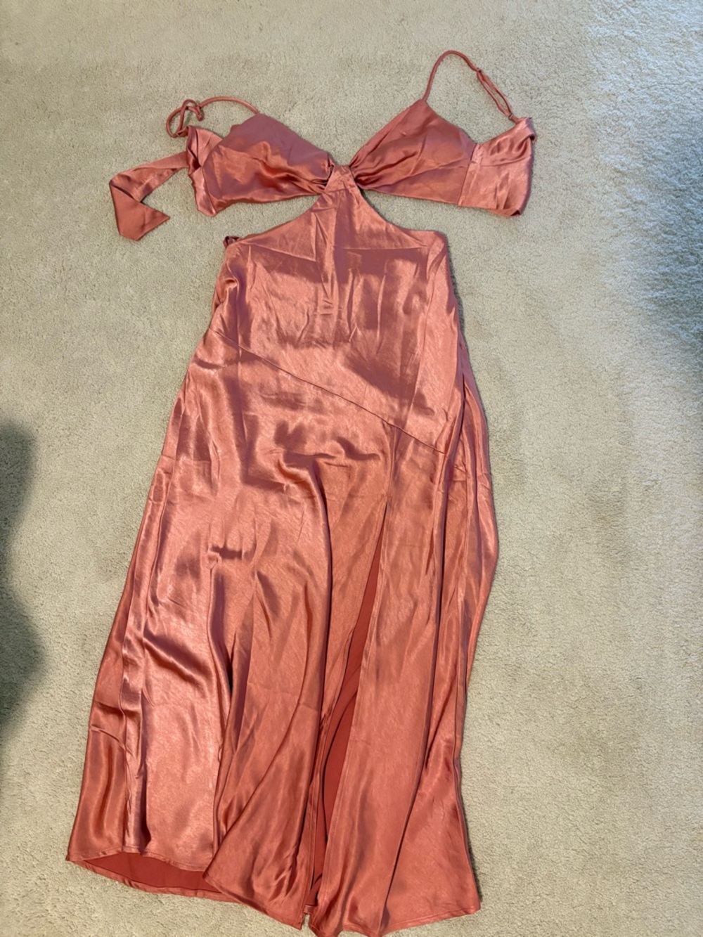 Selfie Leslie Satin Maxi Dress in Rose Copper